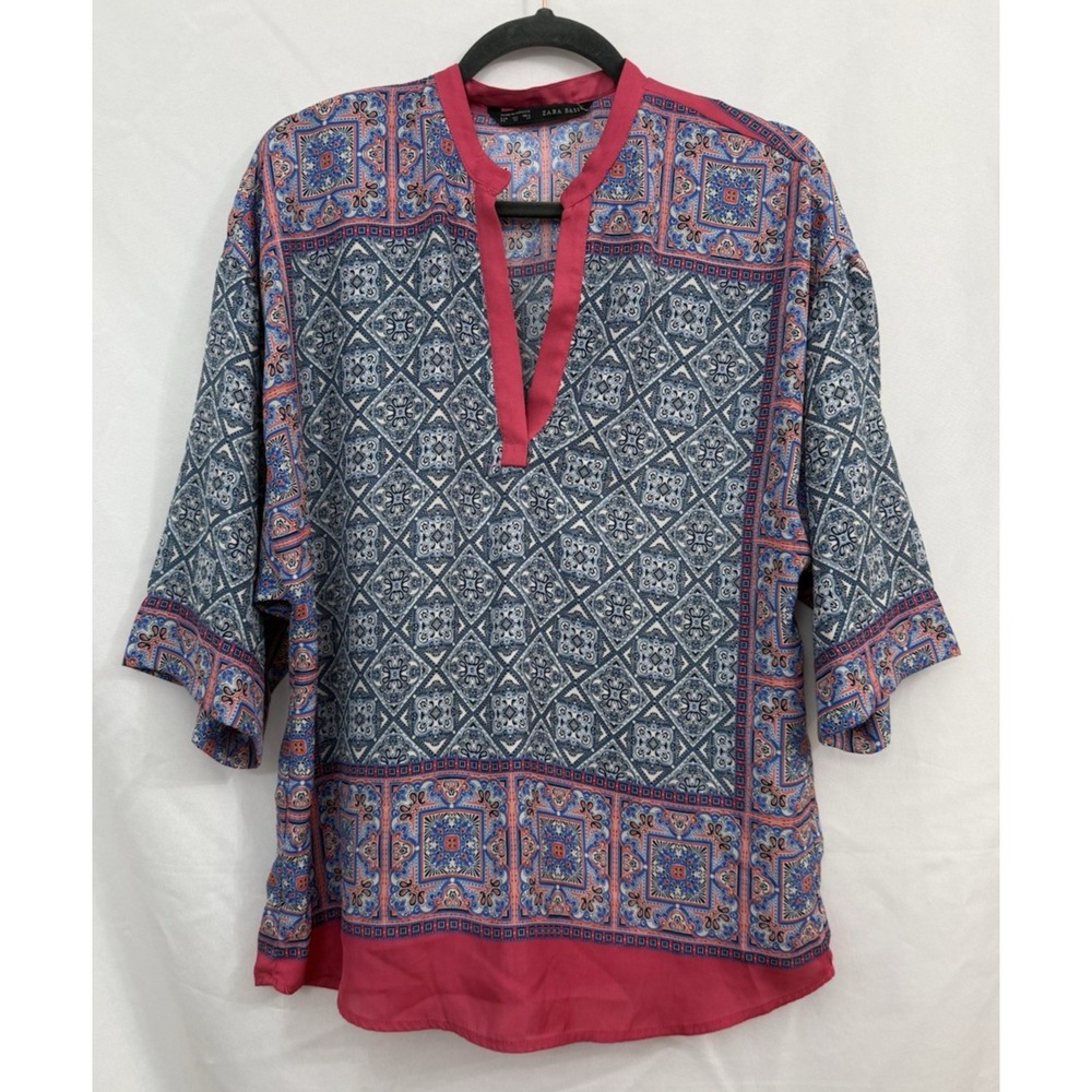 ZARA Multicolor 3/4 Sleeve Oversized Boho Tunic Top Womens Size XS